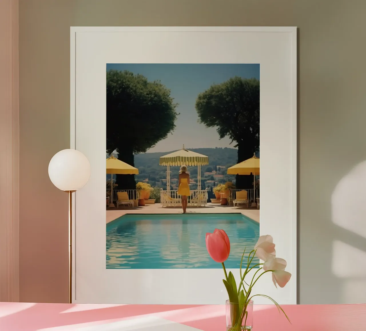 Slim Aarons, stile retrò anni '60, "Cannes Pool carta hahnemühle da Mrs.Pamela