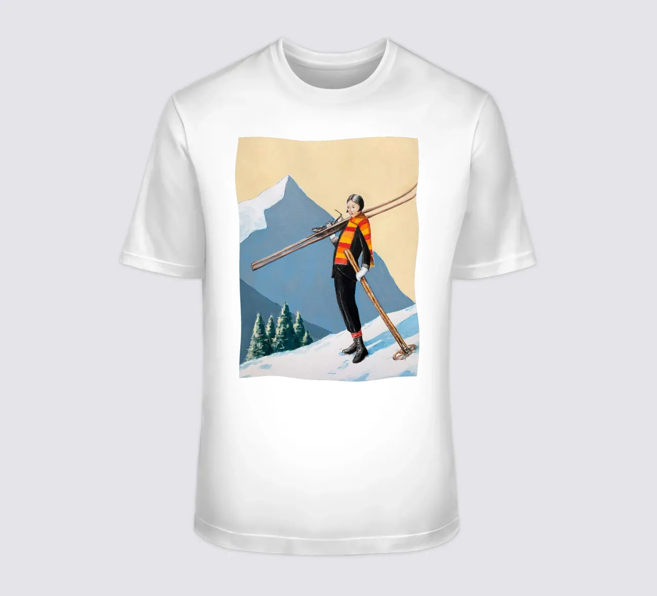 Sciatore con sciarpa colorata - Sarah Morrissette t-shirt da Rachelwhell