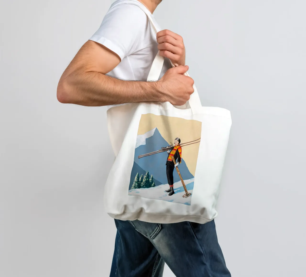 Sciatore con sciarpa colorata - Sarah Morrissette borsa in juta da Rachelwhell