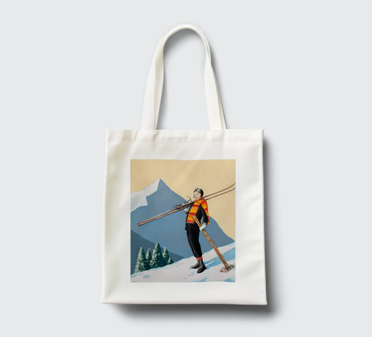 Sciatore con sciarpa colorata - Sarah Morrissette borsa in juta da Rachelwhell