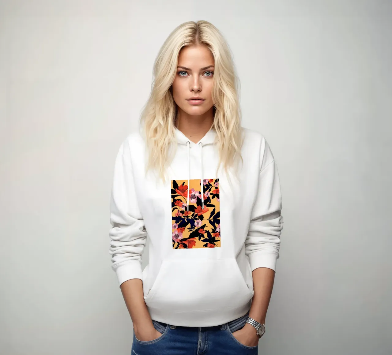Fiori su giallo felpa con cappuccio da ThingDesign