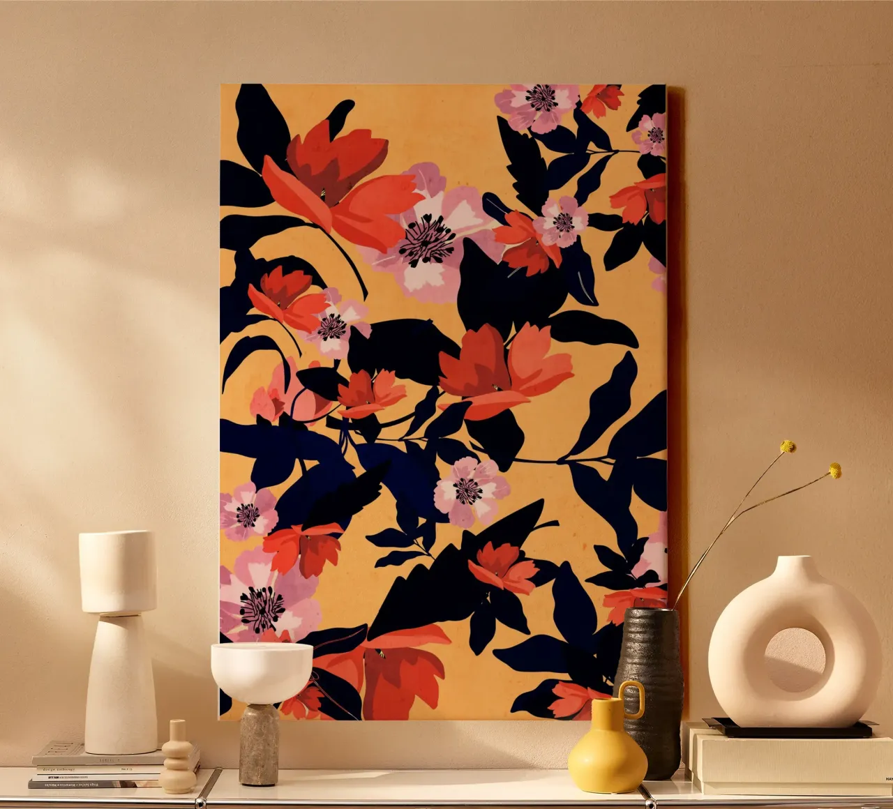 Blossoms on Yellow canvas by ThingDesign