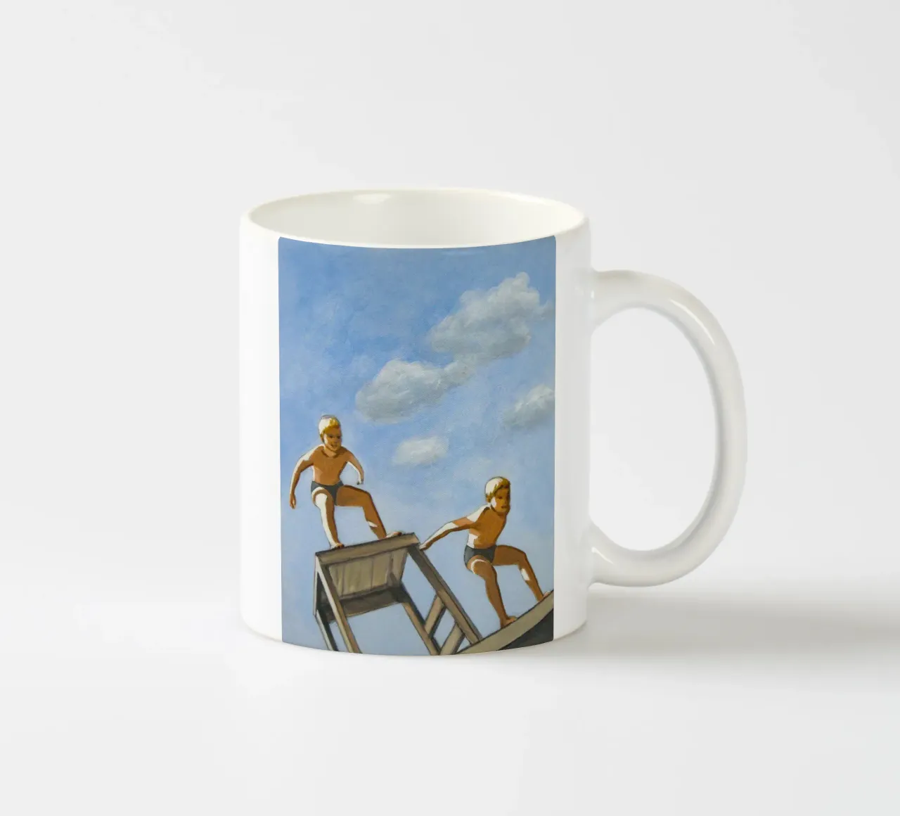 Due ragazzi che si tuffano - Sarah Morrissette tazza in ceramica da Rachelwhell