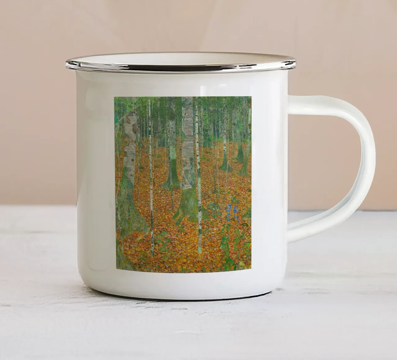 Bosco di betulle (1903) di Gustav Klimt tazza in smalto da Classic Art Prints