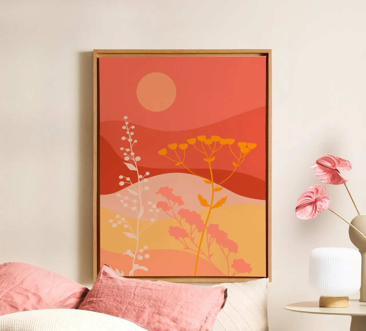 Zonsondergang Weide canvas met Baklijst van LeaDArt