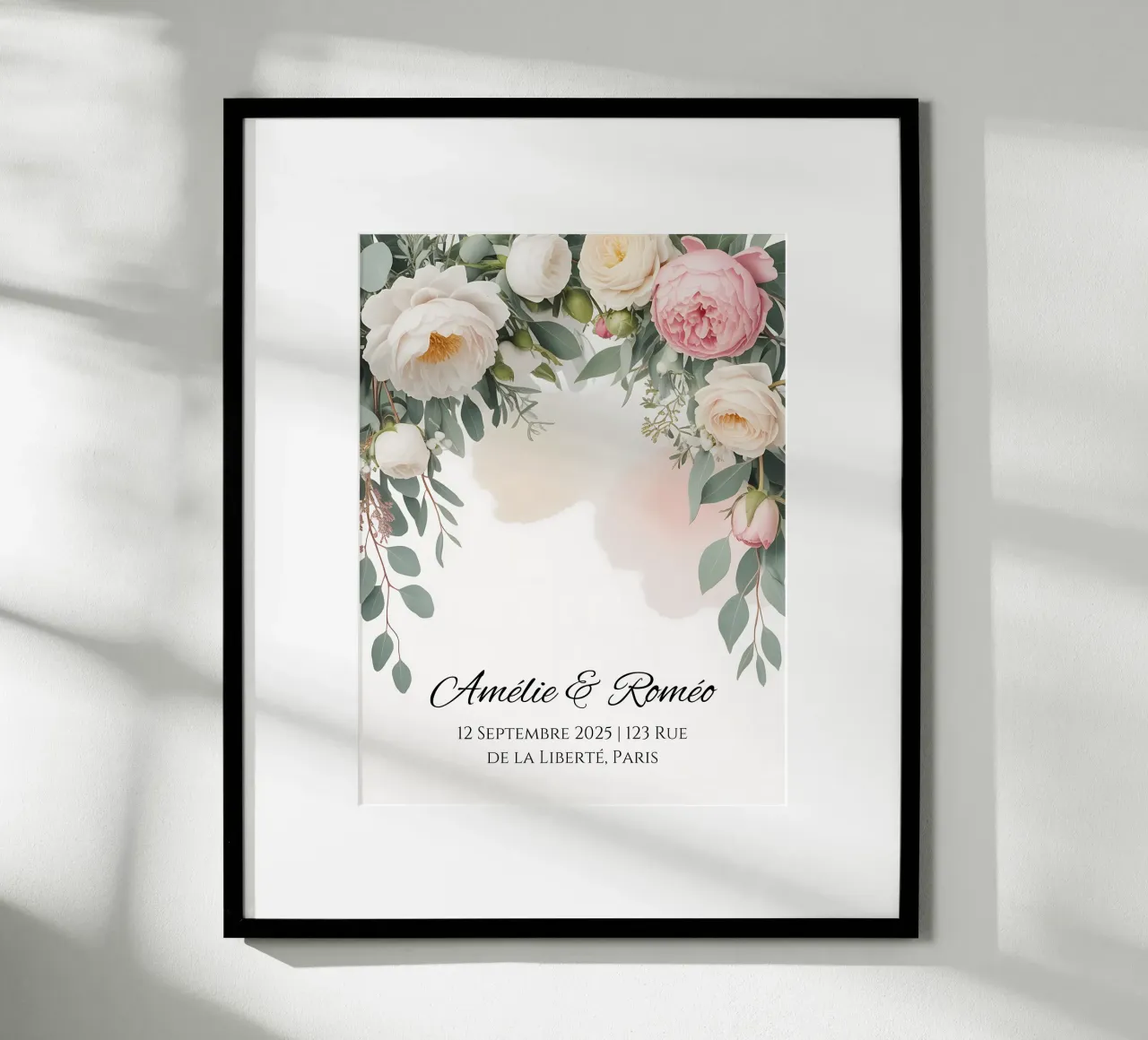 Poster di matrimonio personalizzabile con fiori pastello poster con telaio in plastica da Beyond the Brush
