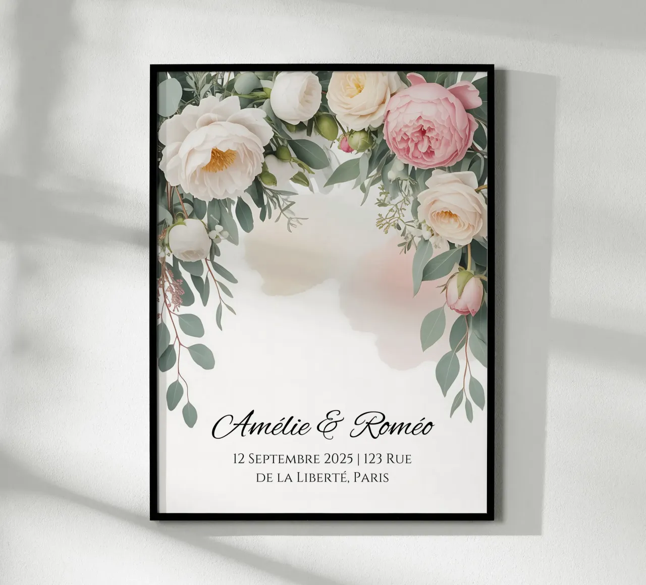 Poster di matrimonio personalizzabile con fiori pastello poster con telaio in plastica da Beyond the Brush