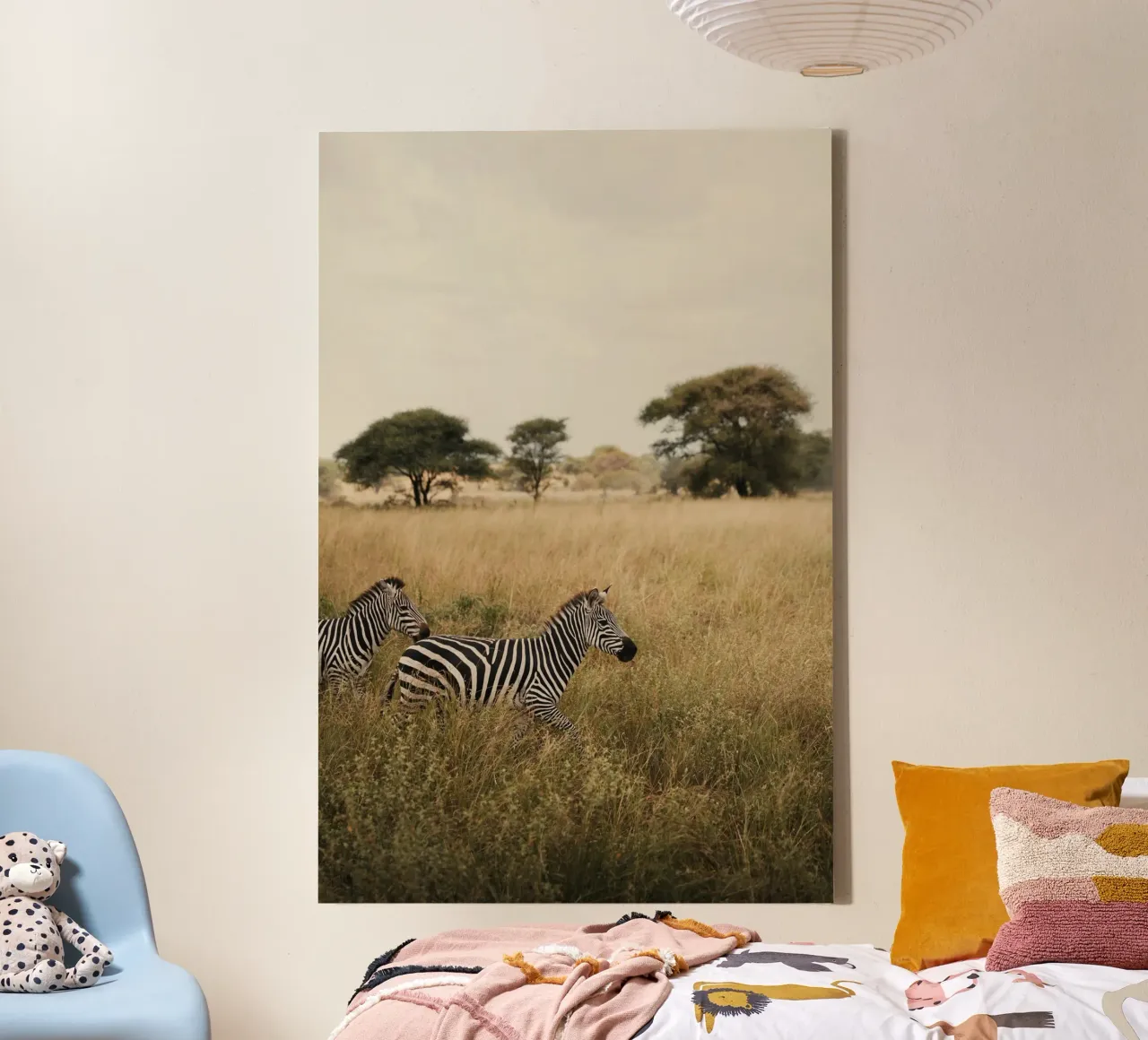 zebra's in savanne canvas van Earthly Visions