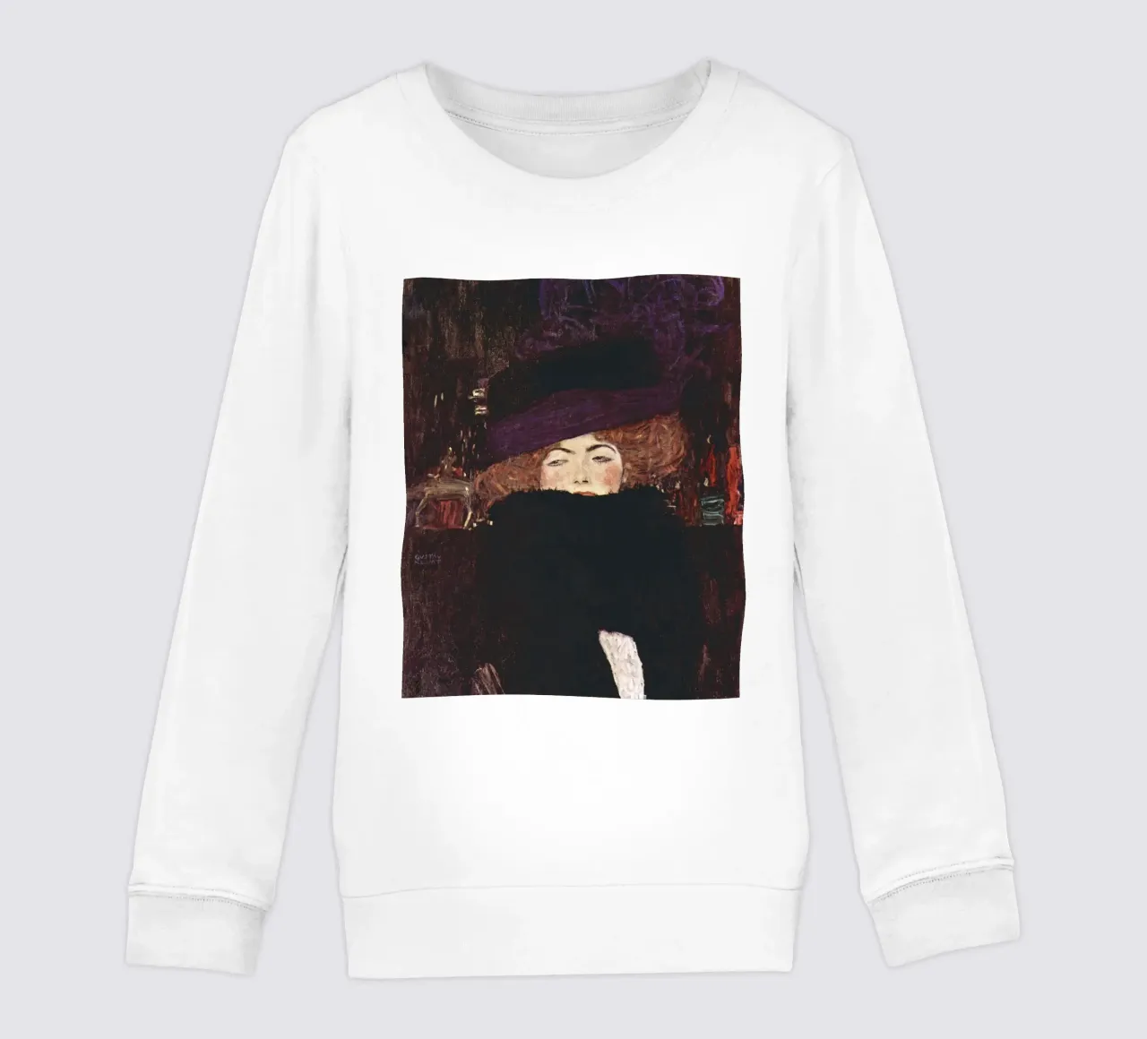 Signora con cappello di pelliccia e boa di Gustav Klimt felpa bambino da Art History