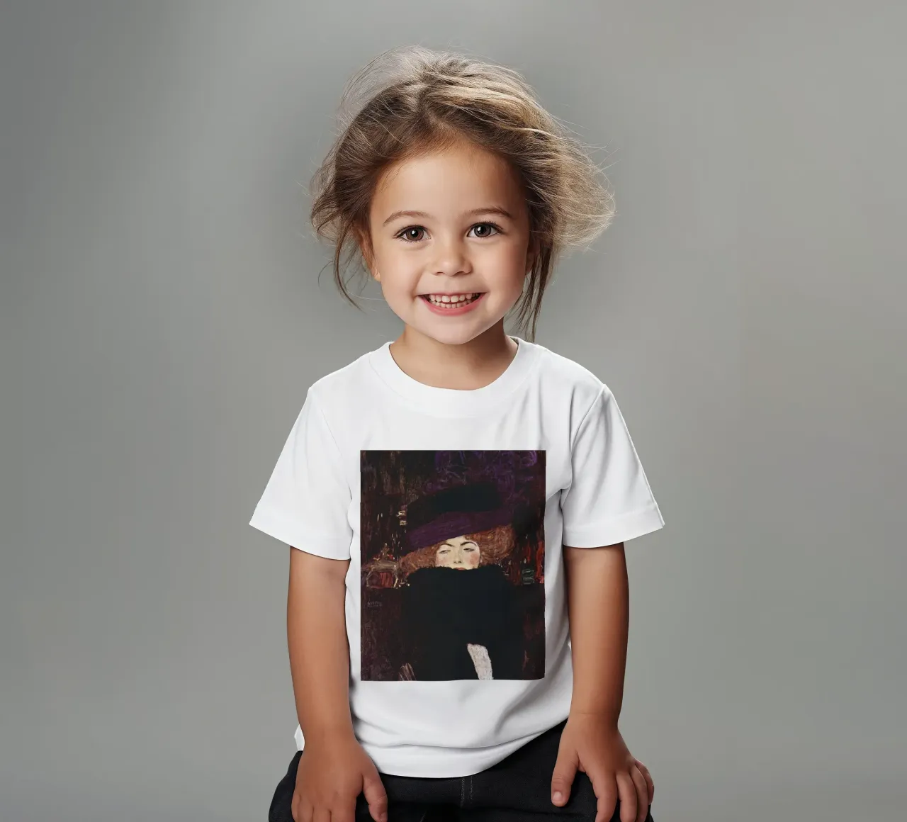 Lady in fur hat and boa by Gustav Klimt kids t-shirt by Art History