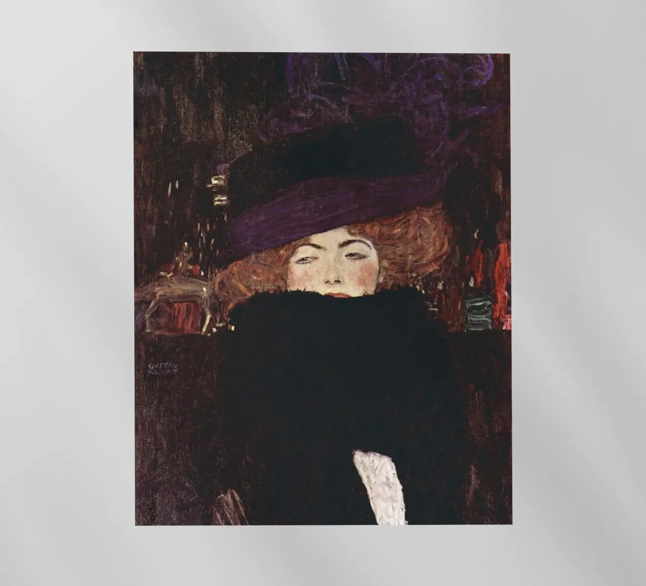 Signora con cappello di pelliccia e boa di Gustav Klimt pellicola backlit da Art History