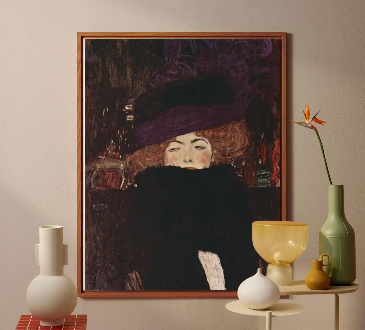 Lady in fur hat and boa by Gustav Klimt alu-dibond by Art History