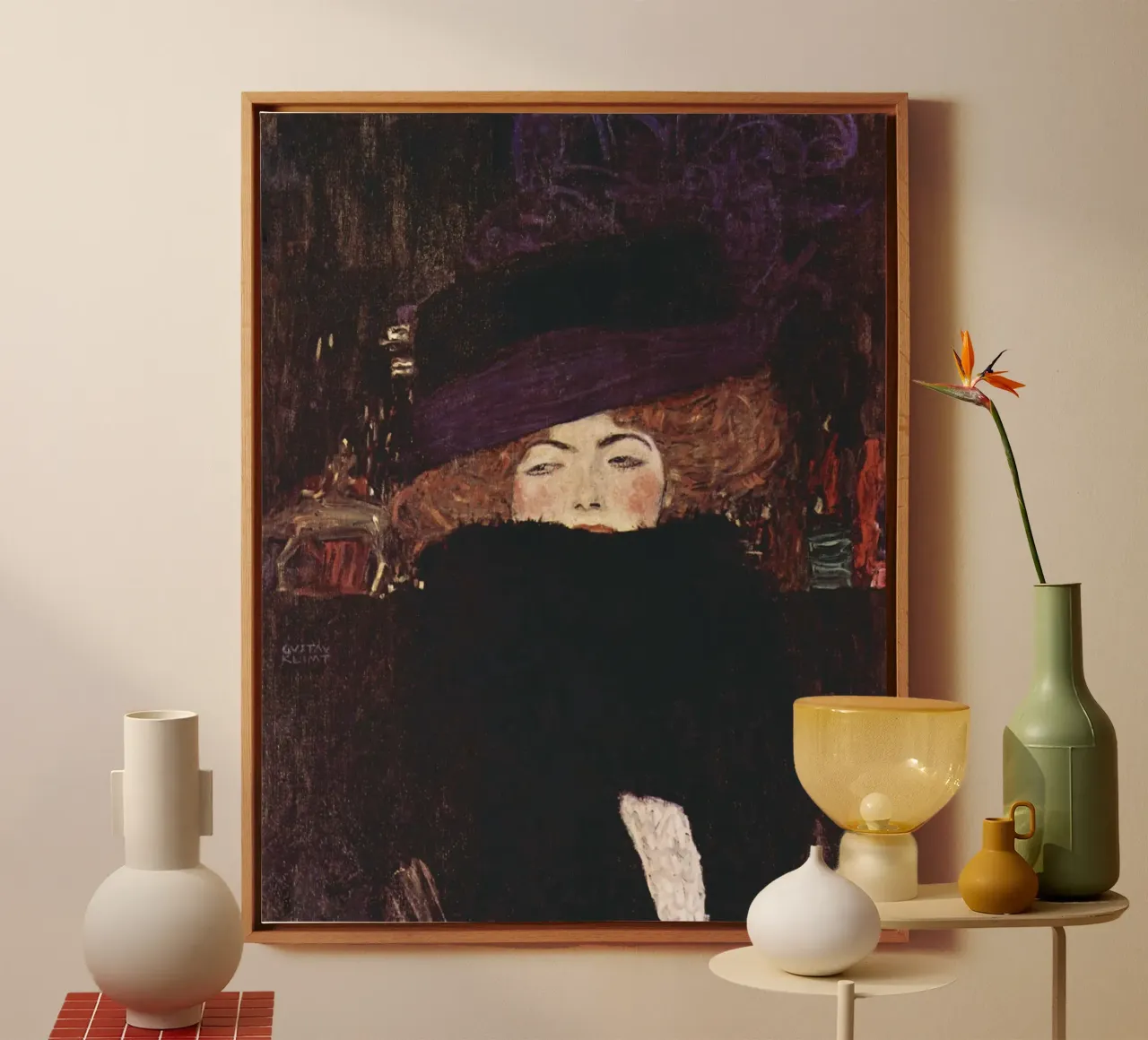 Lady in fur hat and boa by Gustav Klimt canvas by Art History