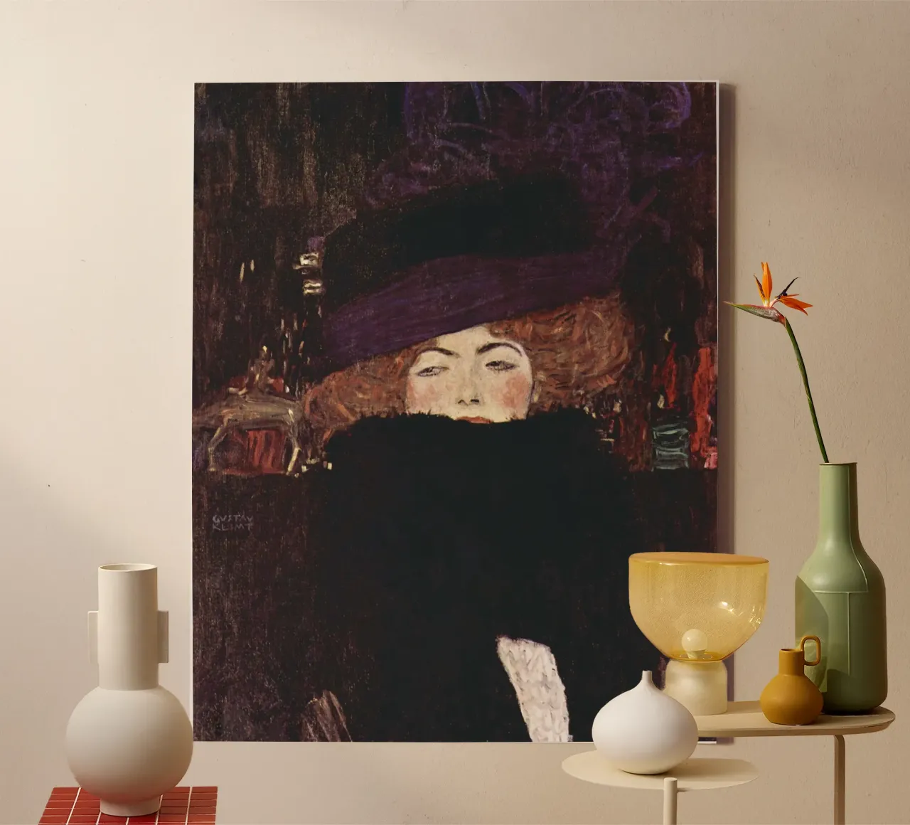 Lady in fur hat and boa by Gustav Klimt canvas by Art History
