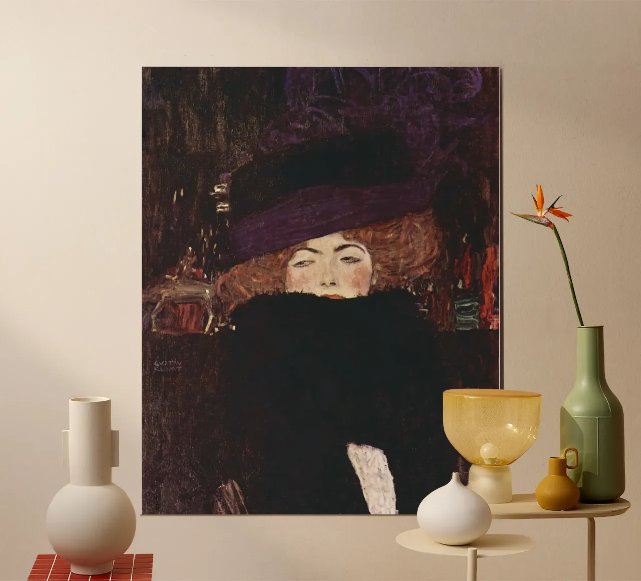 Signora con cappello di pelliccia e boa di Gustav Klimt carta hahnemühle da Art History