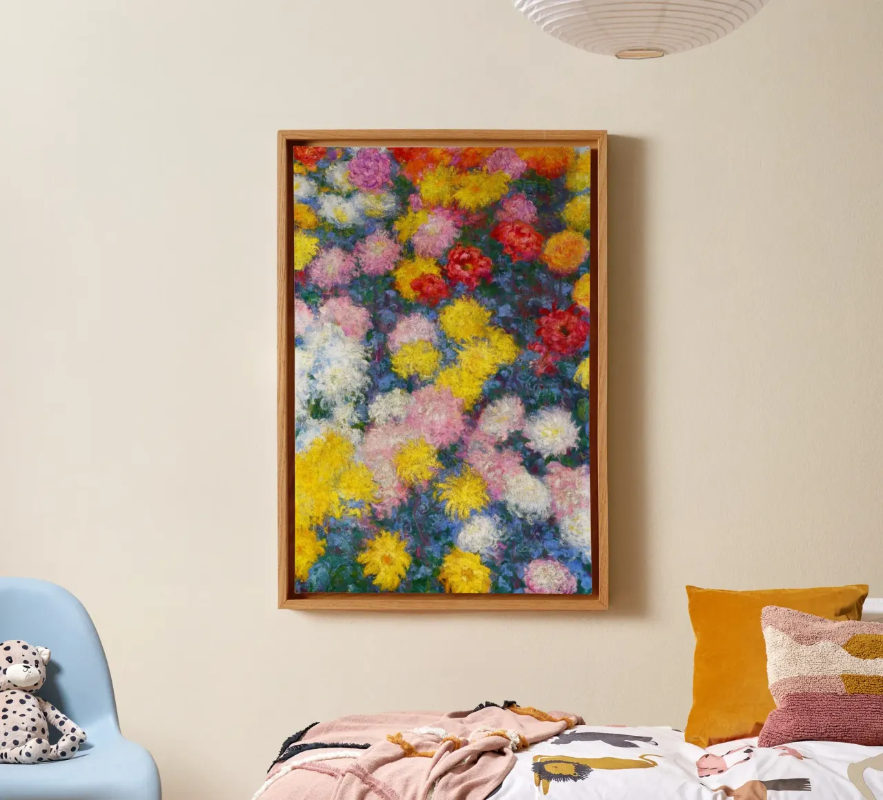 Letto di crisantemi di Claude Monet tela con Cornice a cassetta da Art History