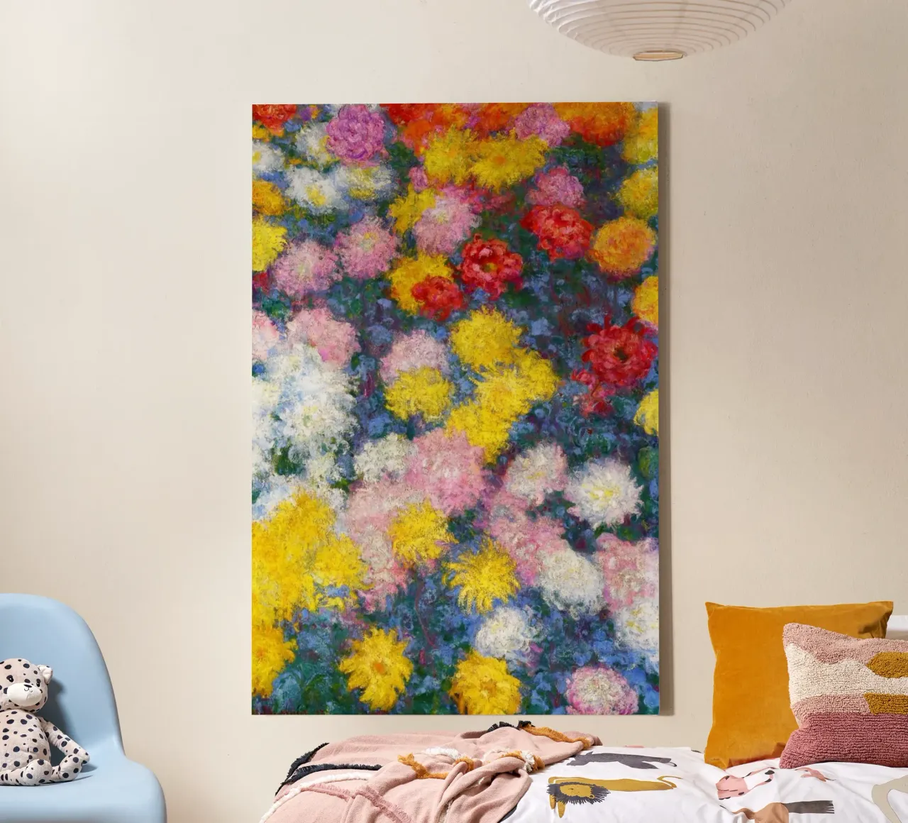 Letto di crisantemi di Claude Monet tela con Cornice a cassetta da Art History
