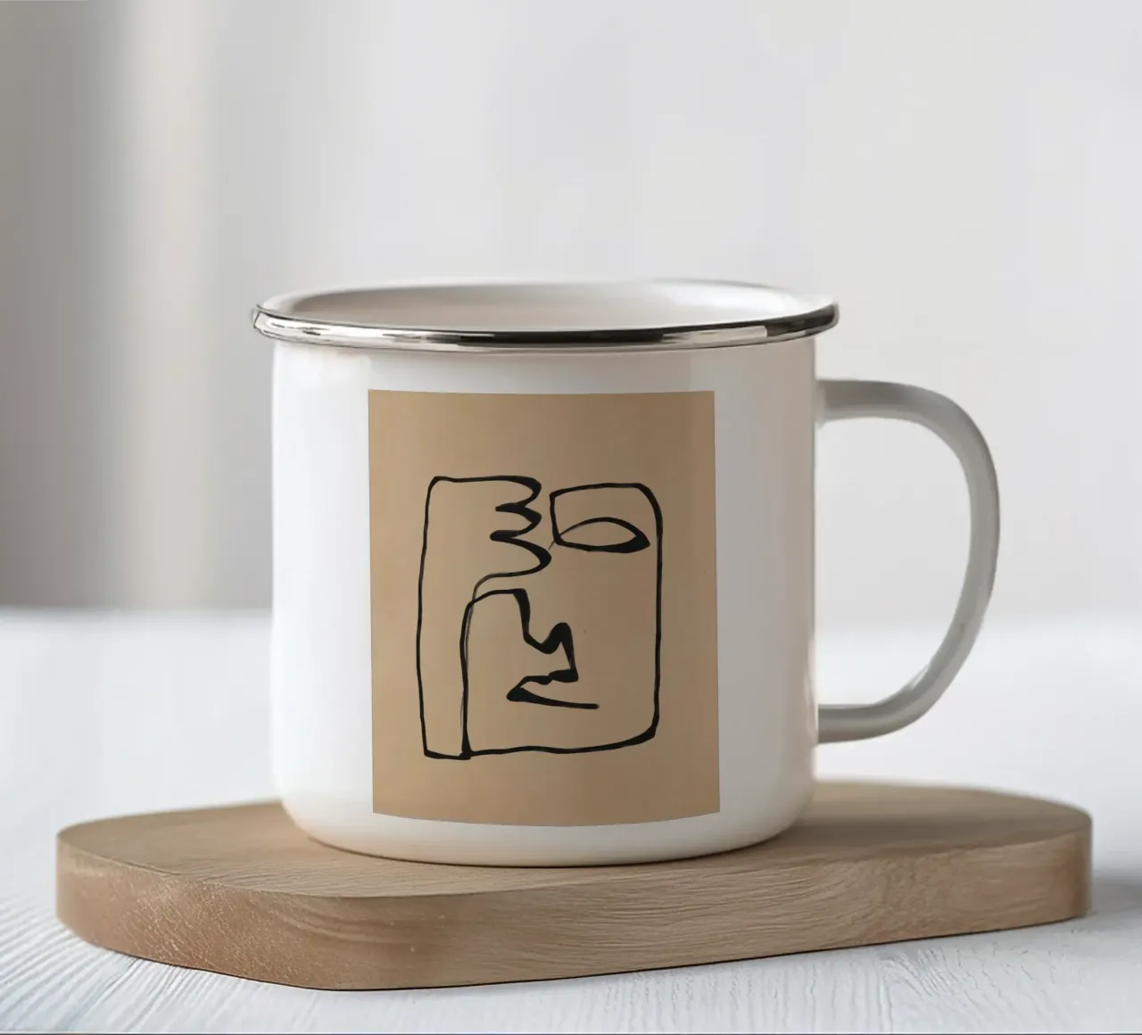 The Line Face Emaille Tasse von LeaDArt