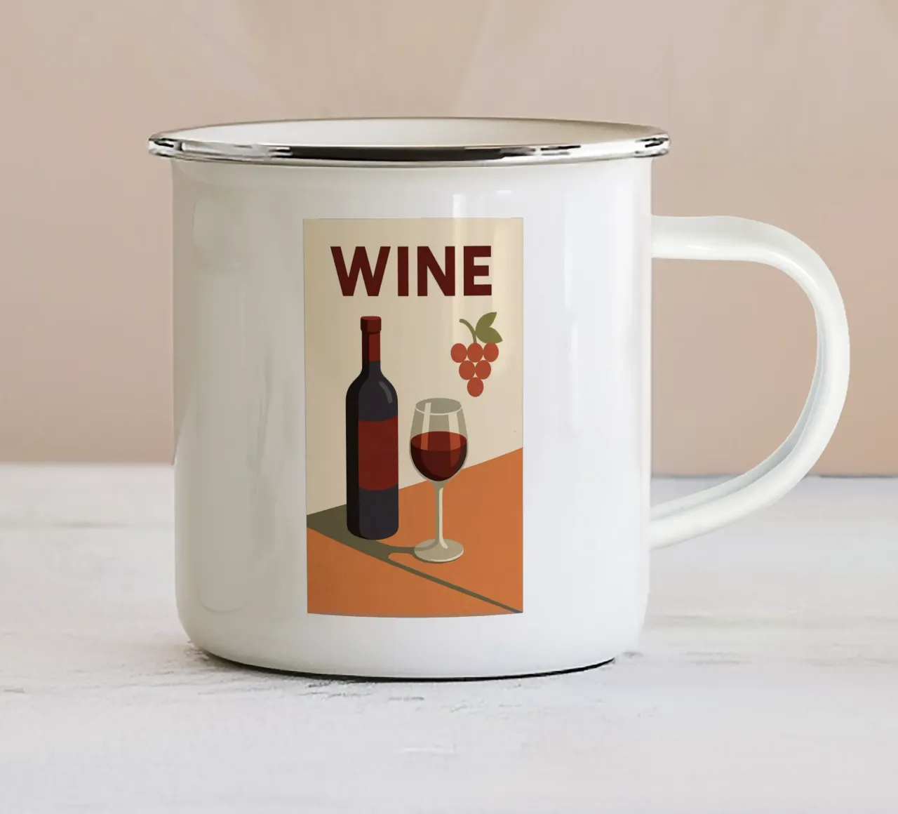 WINE - The elegance of the grape, the warmth of the wine enamel mug by Boissons - Affiches & posters - Retro