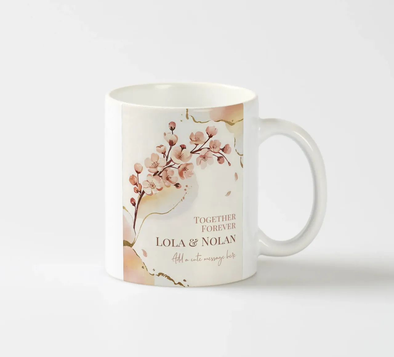 Messaggio personalizzato di una coppia di ciliegi in fiore tazza in ceramica da Beyond the Brush
