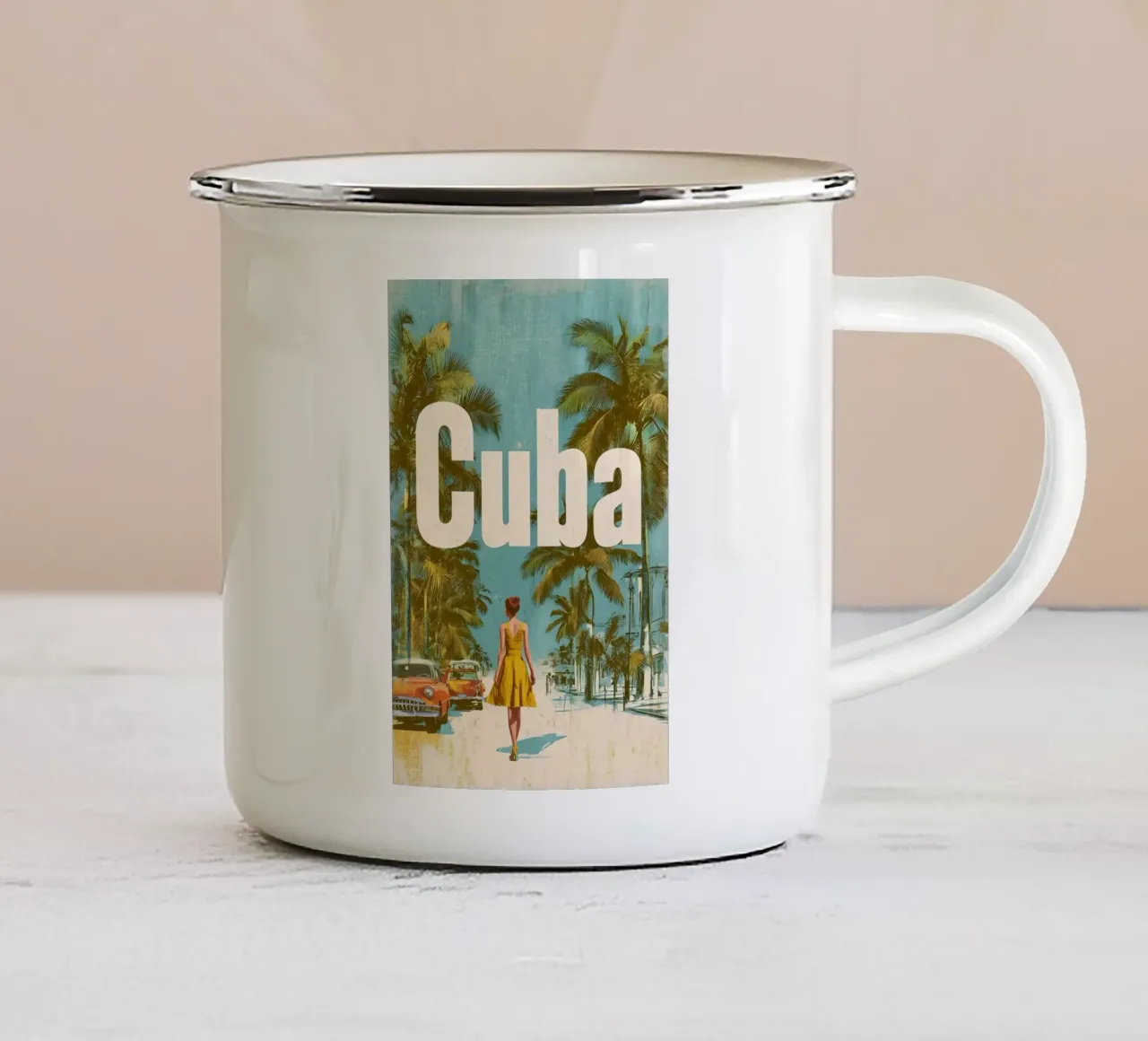 Poster di viaggio vintage di Cuba tazza in smalto da Vintage Travel Art