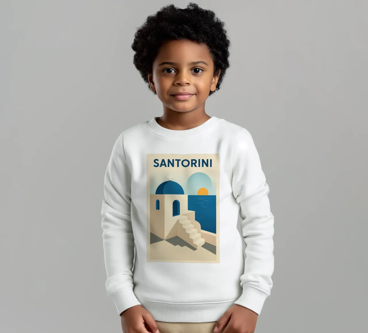 Santorini - El azul de los sueños sudadera para niño de JETLAG | affiches voyage