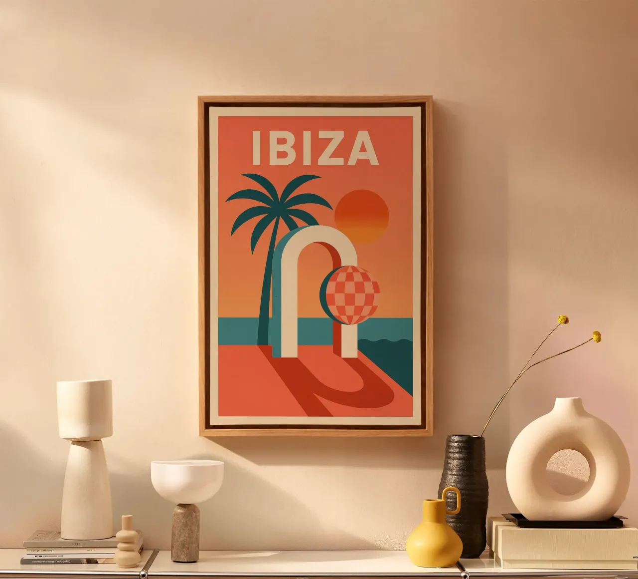 Ibiza - De zonsondergang danst weer canvas met Baklijst van JETLAG | affiches voyage