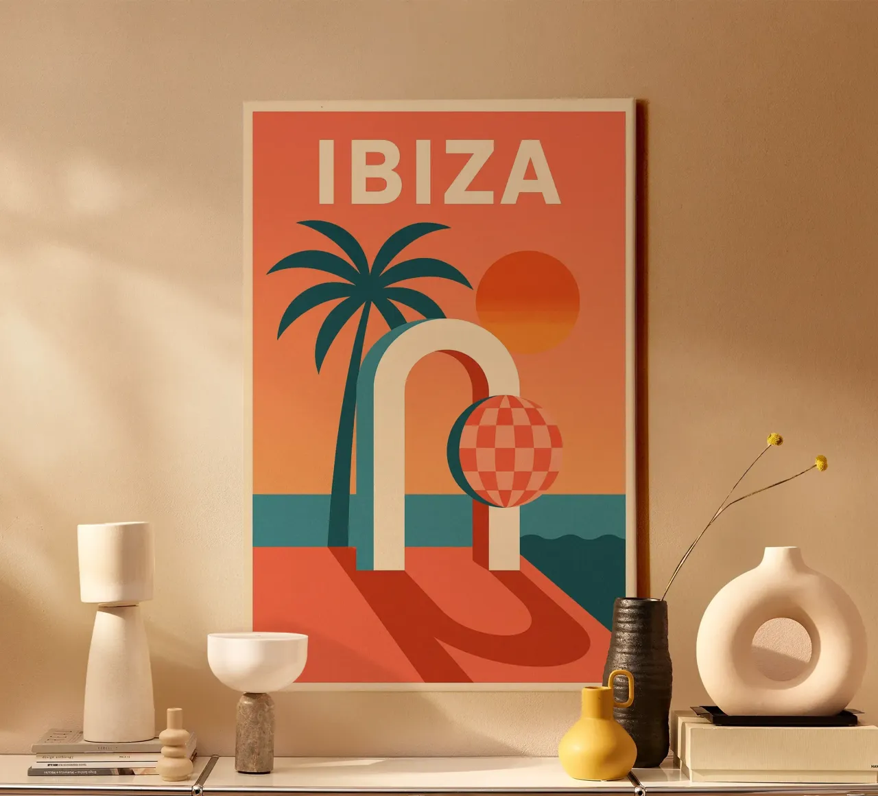 Ibiza - De zonsondergang danst weer canvas met Baklijst van JETLAG | affiches voyage