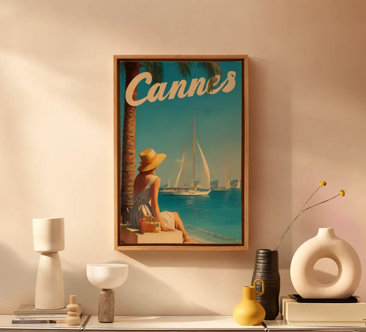 Manifesti di viaggio d'epoca di Cannes tela con Cornice a cassetta da Vintage Travel Art