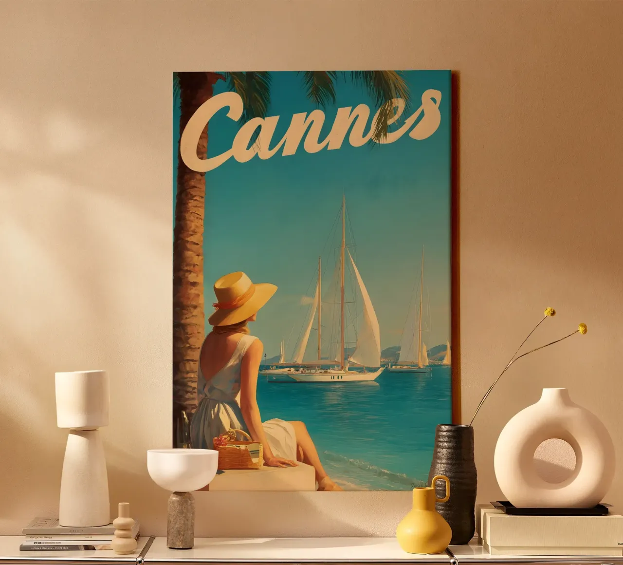 Manifesti di viaggio d'epoca di Cannes tela con Cornice a cassetta da Vintage Travel Art