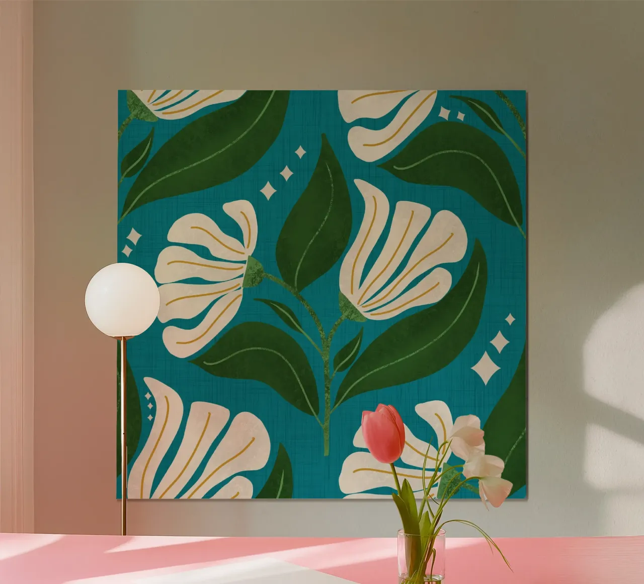 Fiori crema retrò anni '70 - verde acqua poster con telaio in plastica da susanacosta