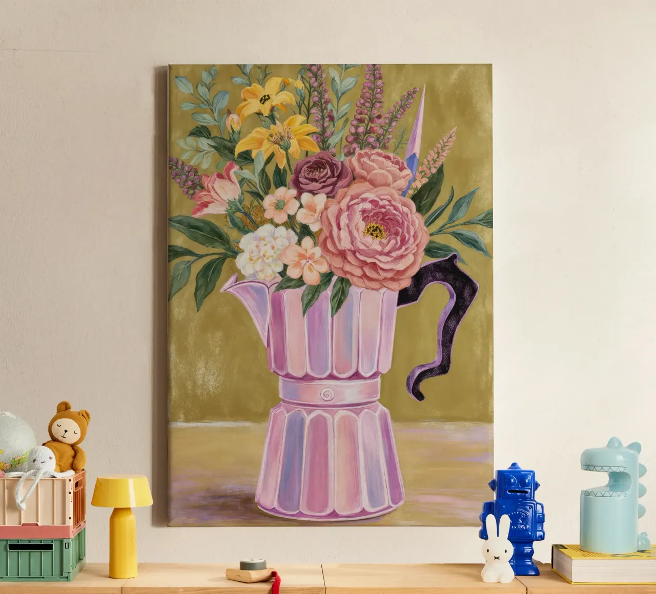 Flower Espresso Moka Pot canvas met Baklijst van Attaboy Dsgn
