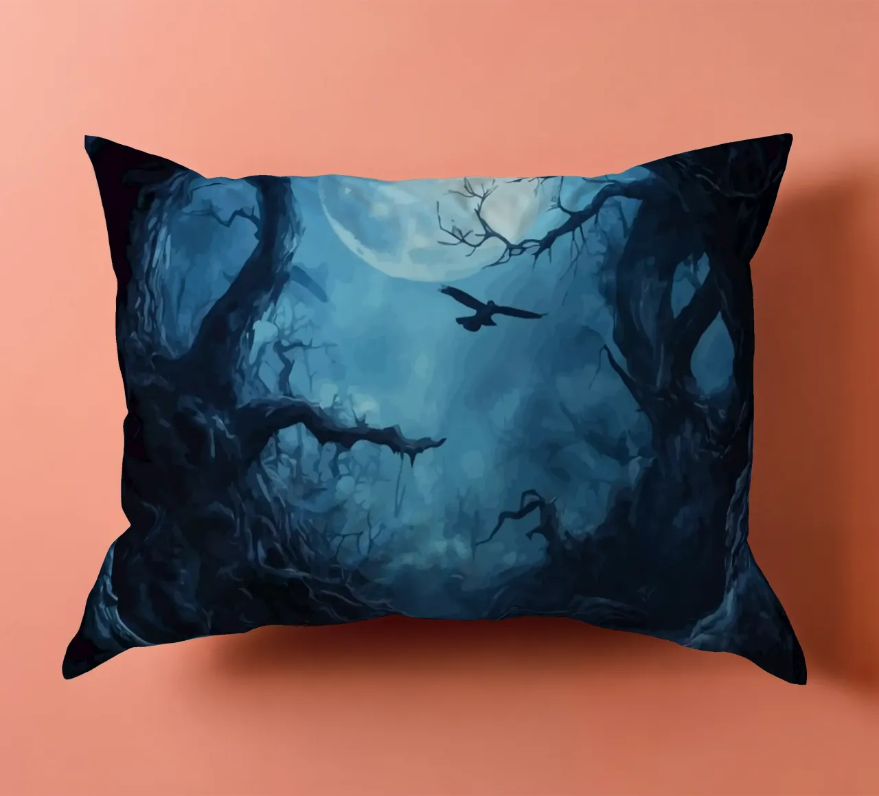 Sentiero nella foresta buia e illuminata dalla luna cuscino da pixelbull - medieval art and more