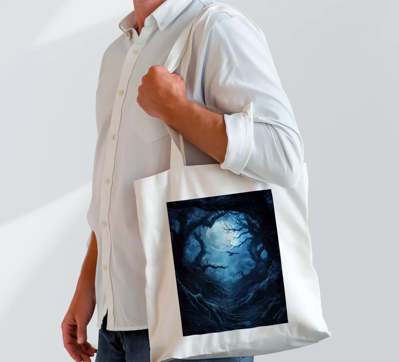 Path in the dark moonlit forest tote bag by pixelbull - medieval art and more
