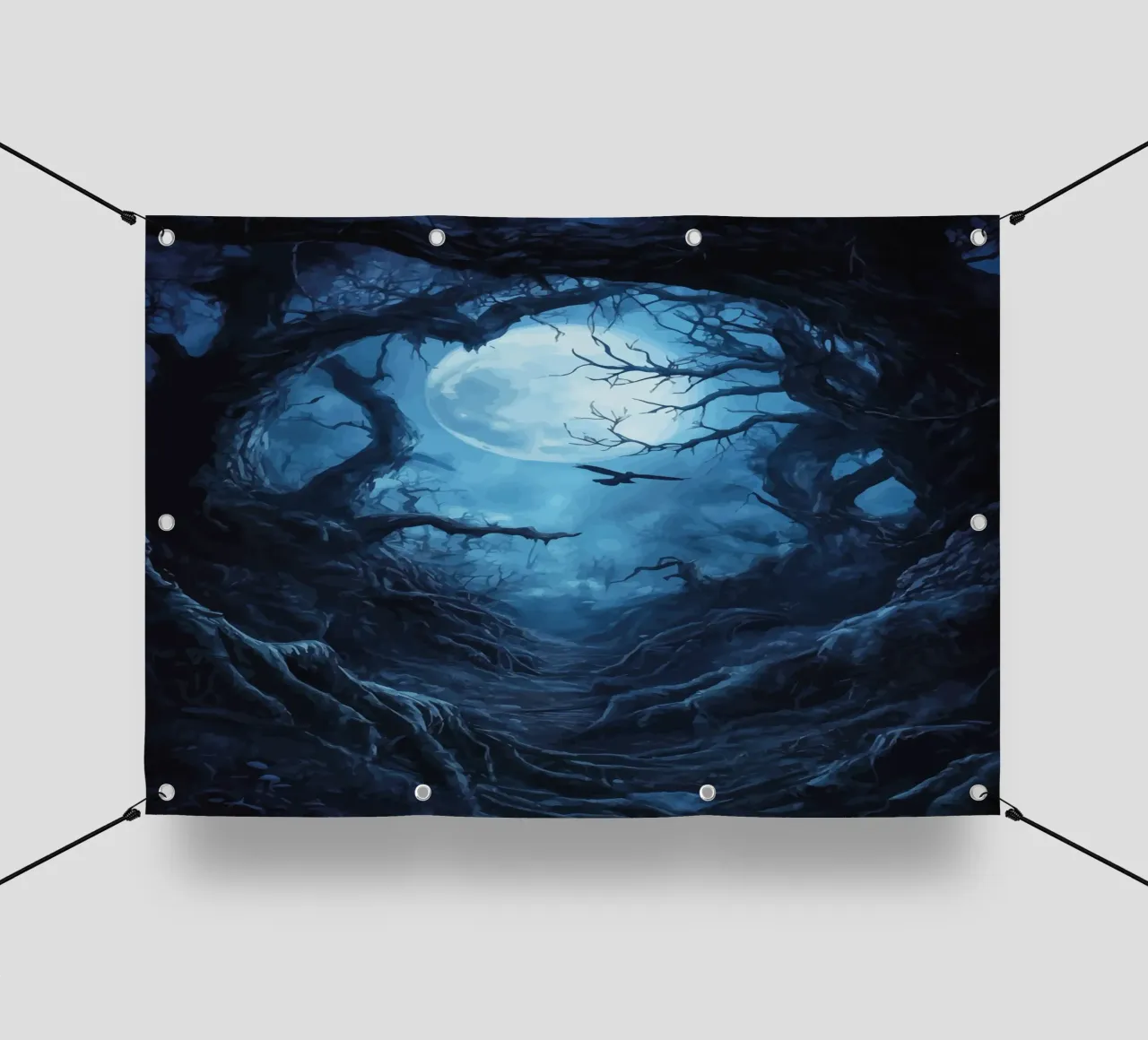 Sentiero nella foresta buia e illuminata dalla luna telo in pvc da pixelbull - medieval art and more