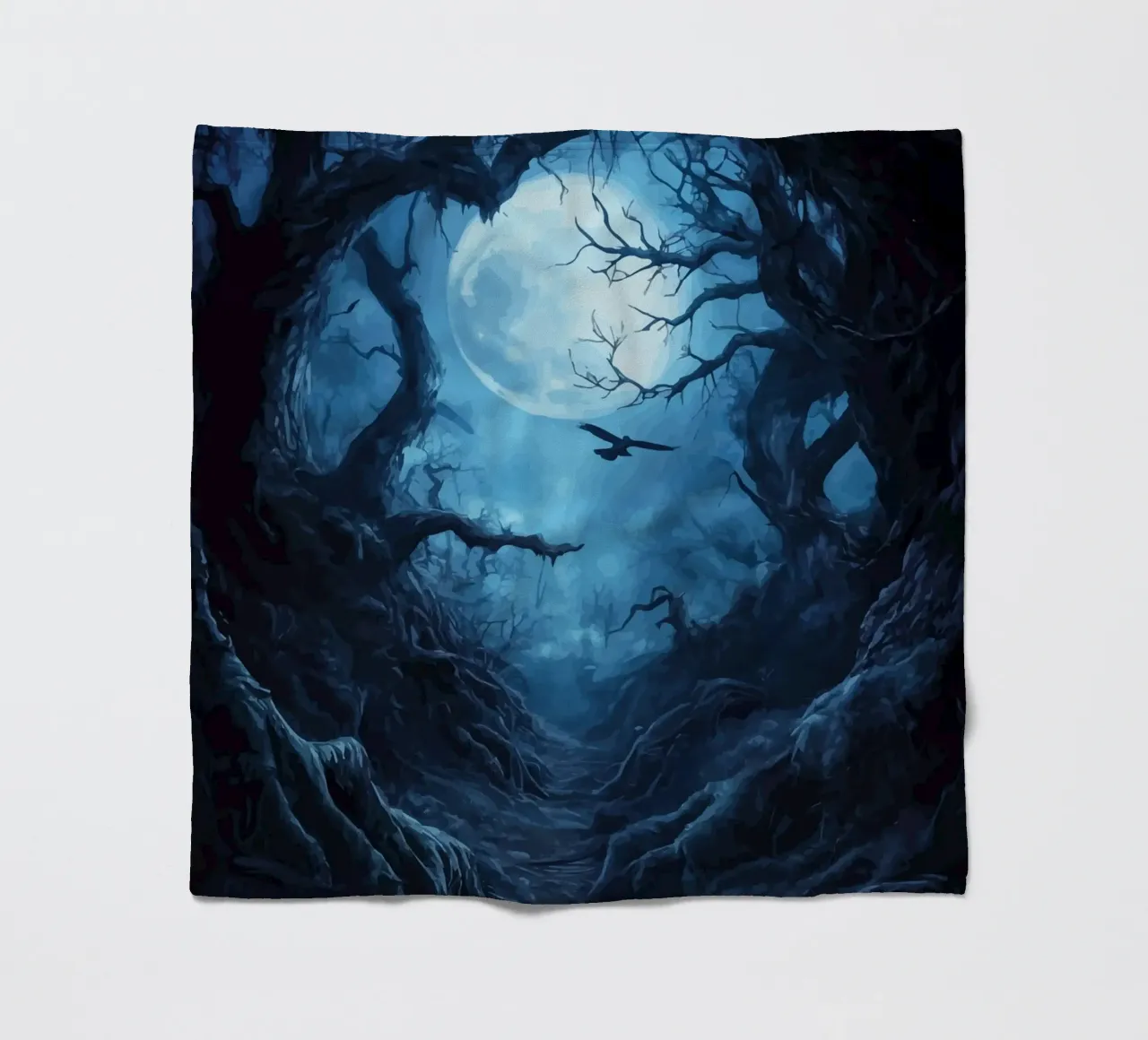 Path in the dark moonlit forest fleece blanket by pixelbull - medieval art and more