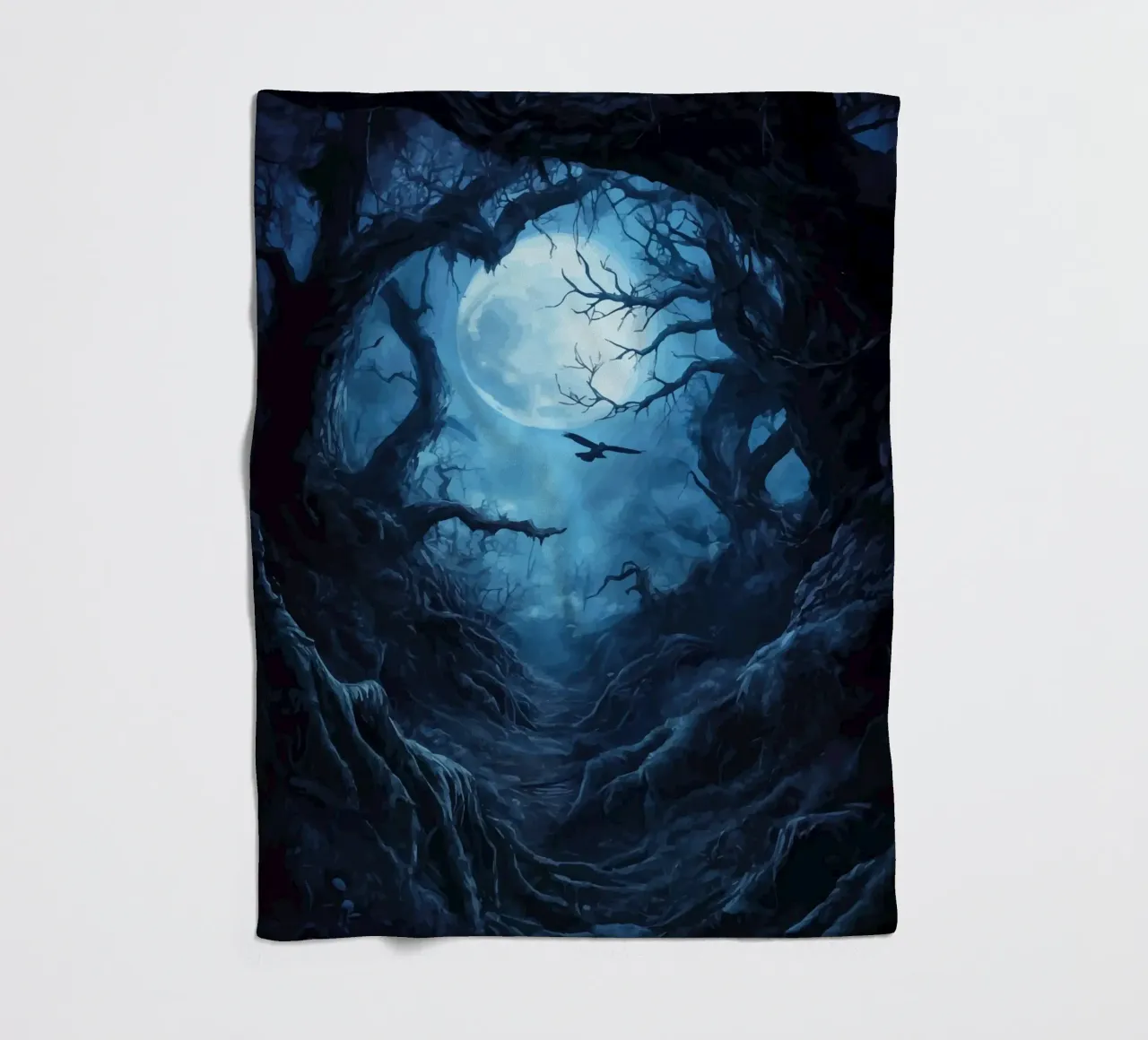 Path in the dark moonlit forest fleece blanket by pixelbull - medieval art and more