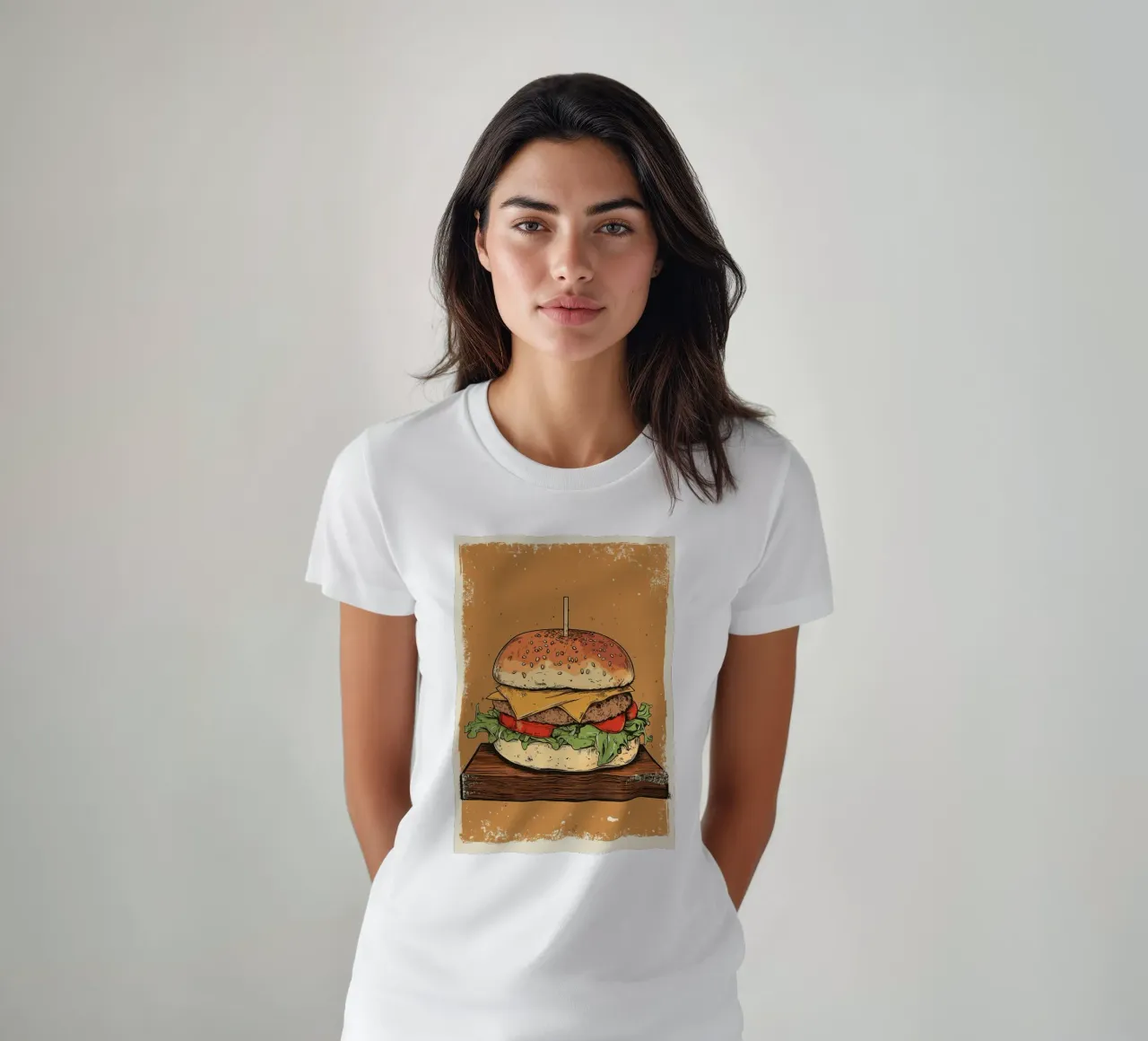 Vintage Cheeseburger auf Holzbrett t-shirt da pixelbull - medieval art and more