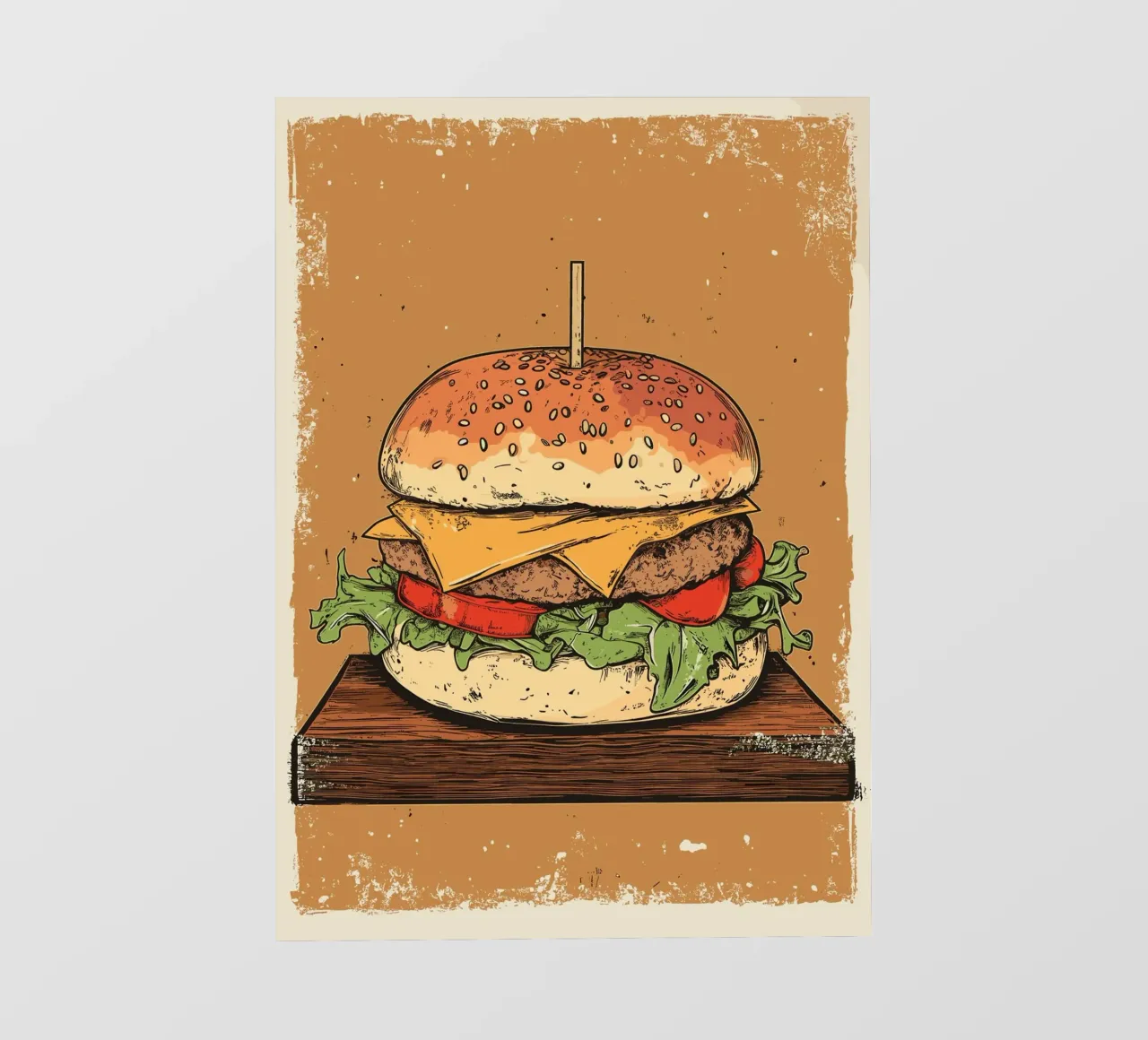 Vintage Cheeseburger auf Holzbrett telo in pvc da pixelbull - medieval art and more