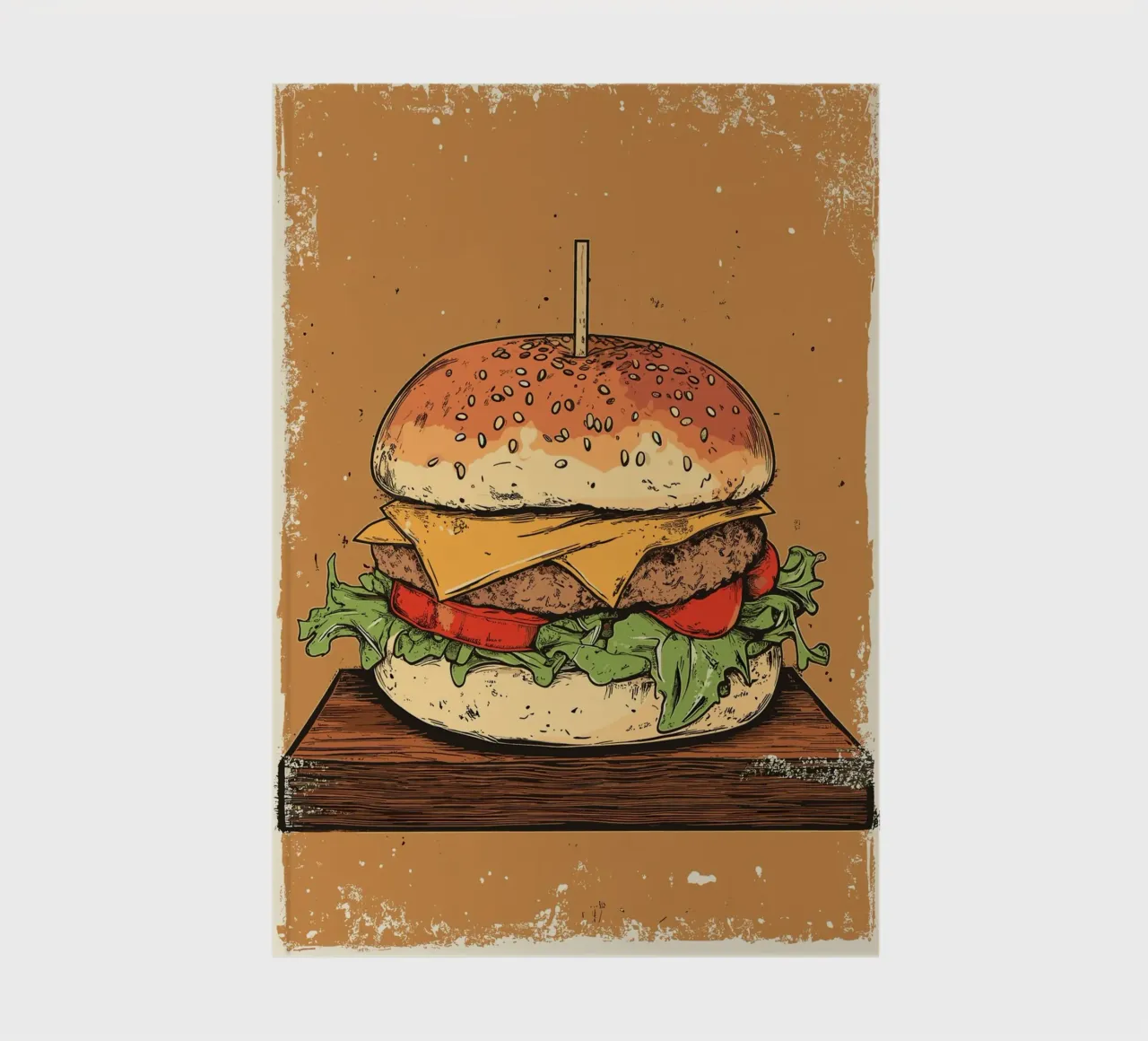 Vintage Cheeseburger auf Holzbrett notebook by pixelbull - medieval art and more
