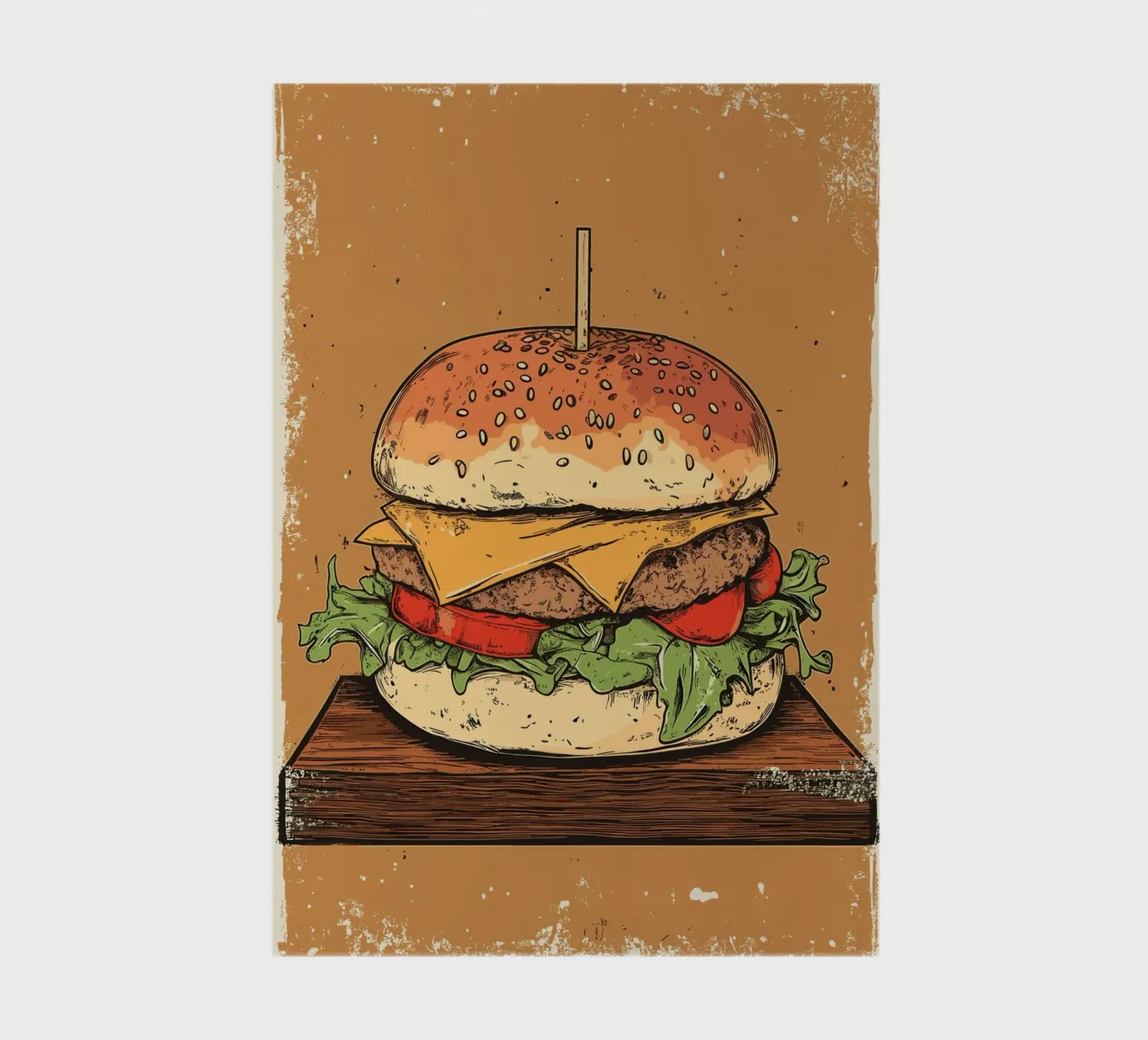 Vintage Cheeseburger auf Holzbrett notebook by pixelbull - medieval art and more