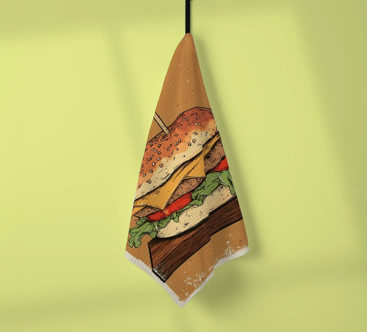 Vintage Cheeseburger auf Holzbrett canovaccio da cucina da pixelbull - medieval art and more