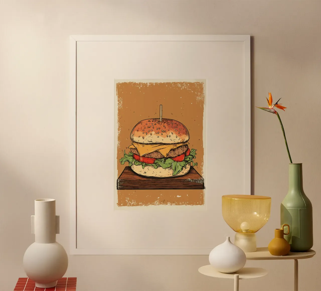 Vintage Cheeseburger auf Holzbrett poster da pixelbull - medieval art and more