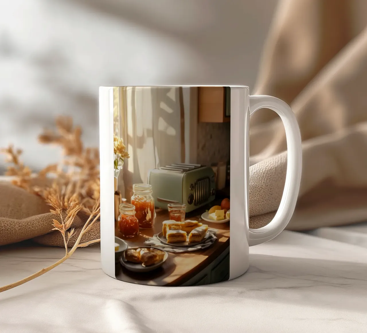Colazione nostalgica al sole del mattino tazza in ceramica da pixelbull - medieval art and more