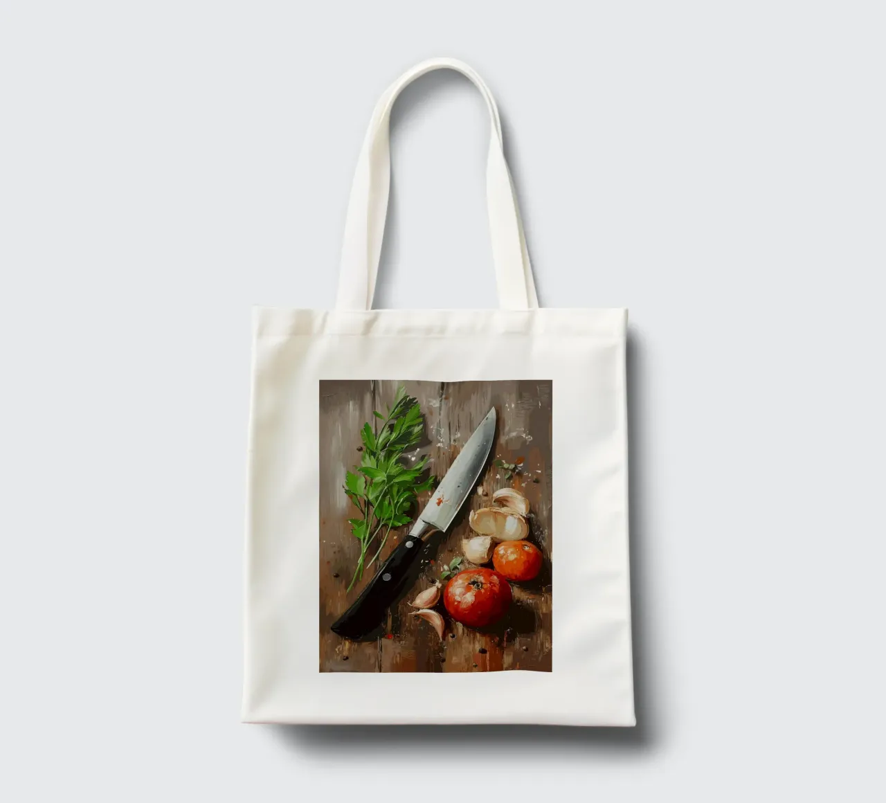 Natura morta in cucina con erbe e coltello borsa in juta da pixelbull - medieval art and more