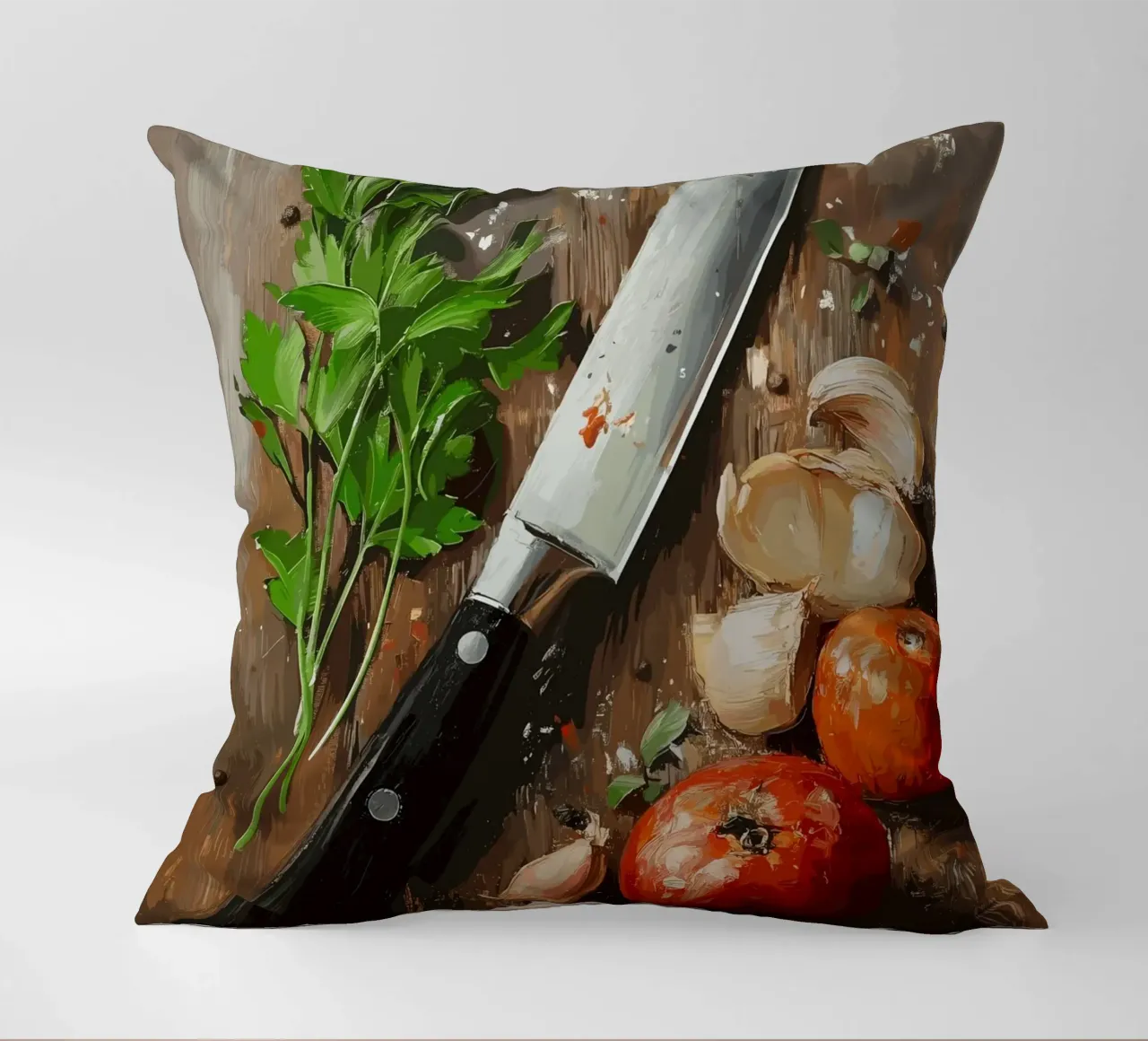 Natura morta in cucina con erbe e coltello cuscino da pixelbull - medieval art and more