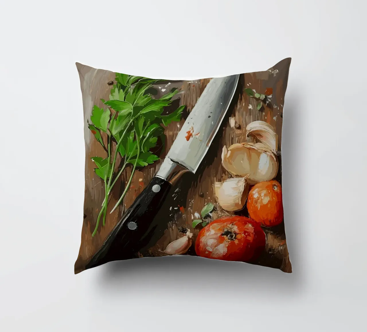 Natura morta in cucina con erbe e coltello cuscino da pixelbull - medieval art and more