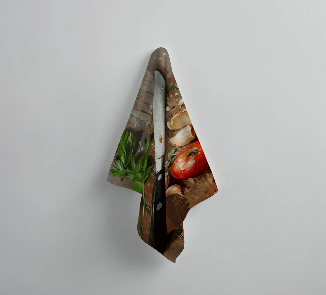 Natura morta in cucina con erbe e coltello asciugamano da bagno da pixelbull - medieval art and more
