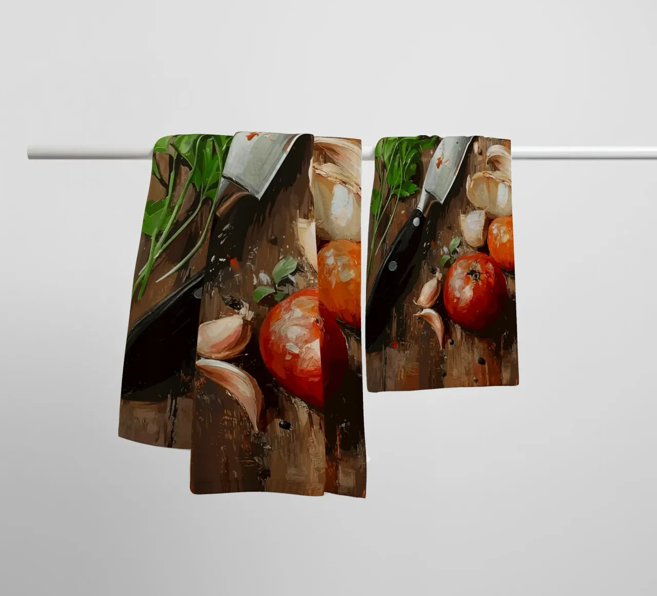Natura morta in cucina con erbe e coltello asciugamano da bagno da pixelbull - medieval art and more