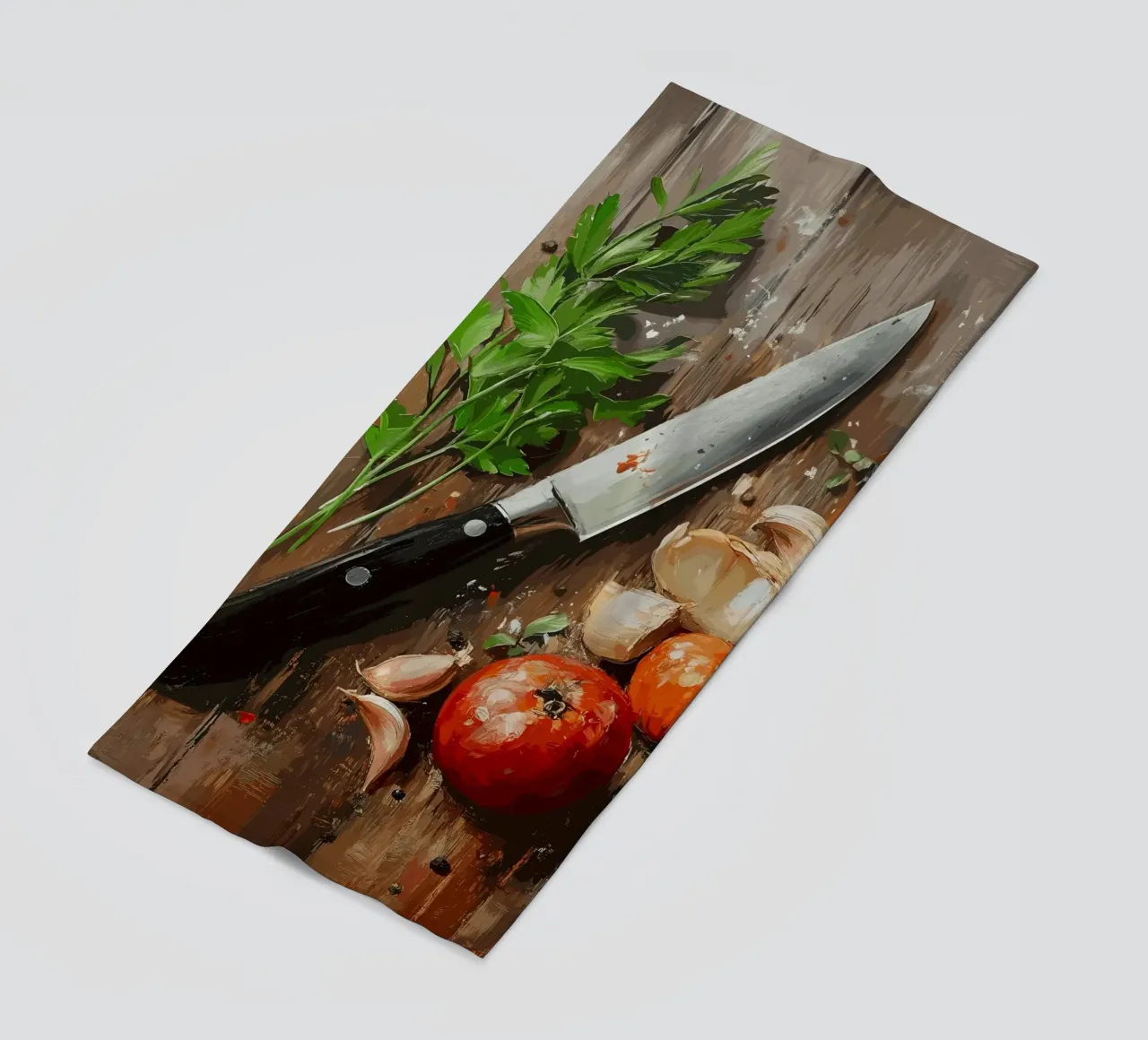 Natura morta in cucina con erbe e coltello telo mare da pixelbull - medieval art and more